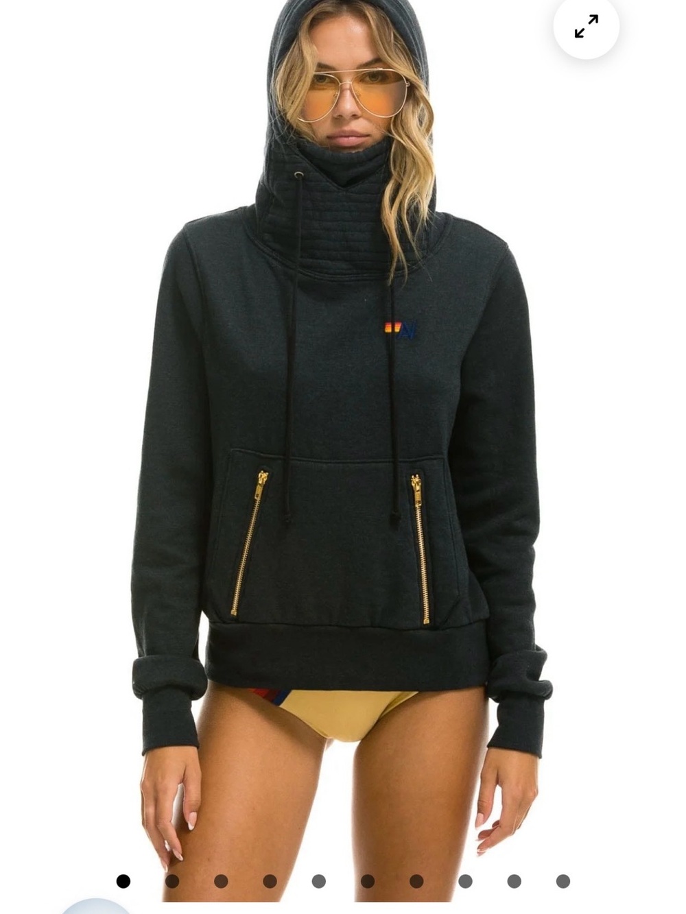 Aviator Nation Black Funnel Neck Hoodie with Gold Zippers